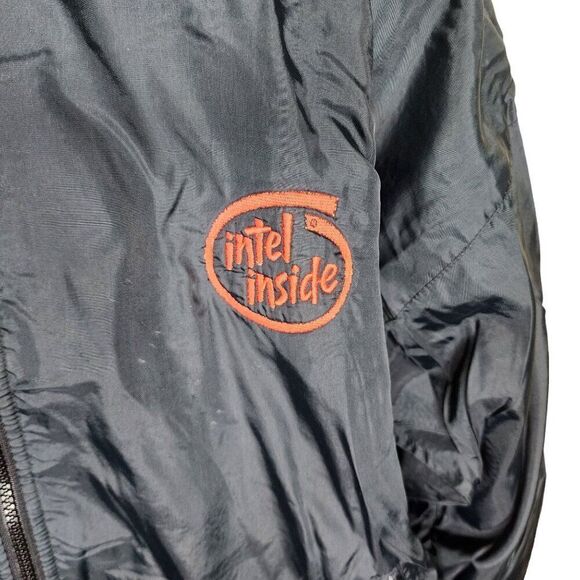 Vintage 90s Intel Inside Fleece Lined Windbreaker Jacket Hood Mens Size M Black - Picture 2 of 9